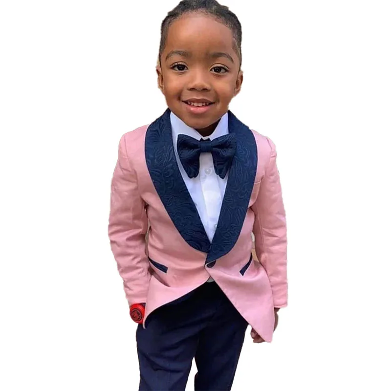 2023 Custom Made Pink Boys Jacket Pant Suits 2 Pieces Set Tuxedos Groom Wedding Suits For Children Kids Dinner Party Tuxedo