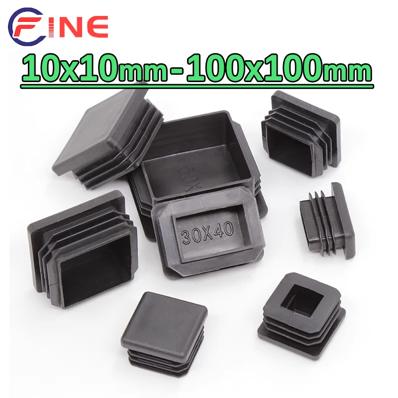 Black Square Plugs Pipe Tube Cap Plastic Tubing End Cap Insert Blanking Stopper Rectangle Dust Cover