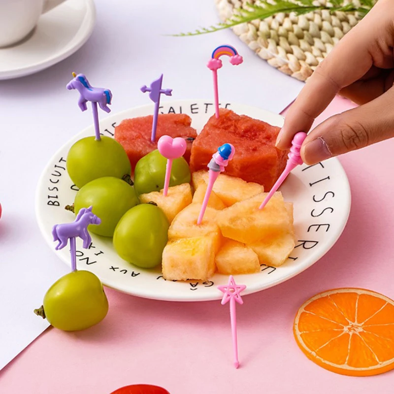 

Mini Food Fruit Fork Set Kid Cute Bento Box Decor Dessert Forks Cartoon Toothpick Cake Dessert Party Supply