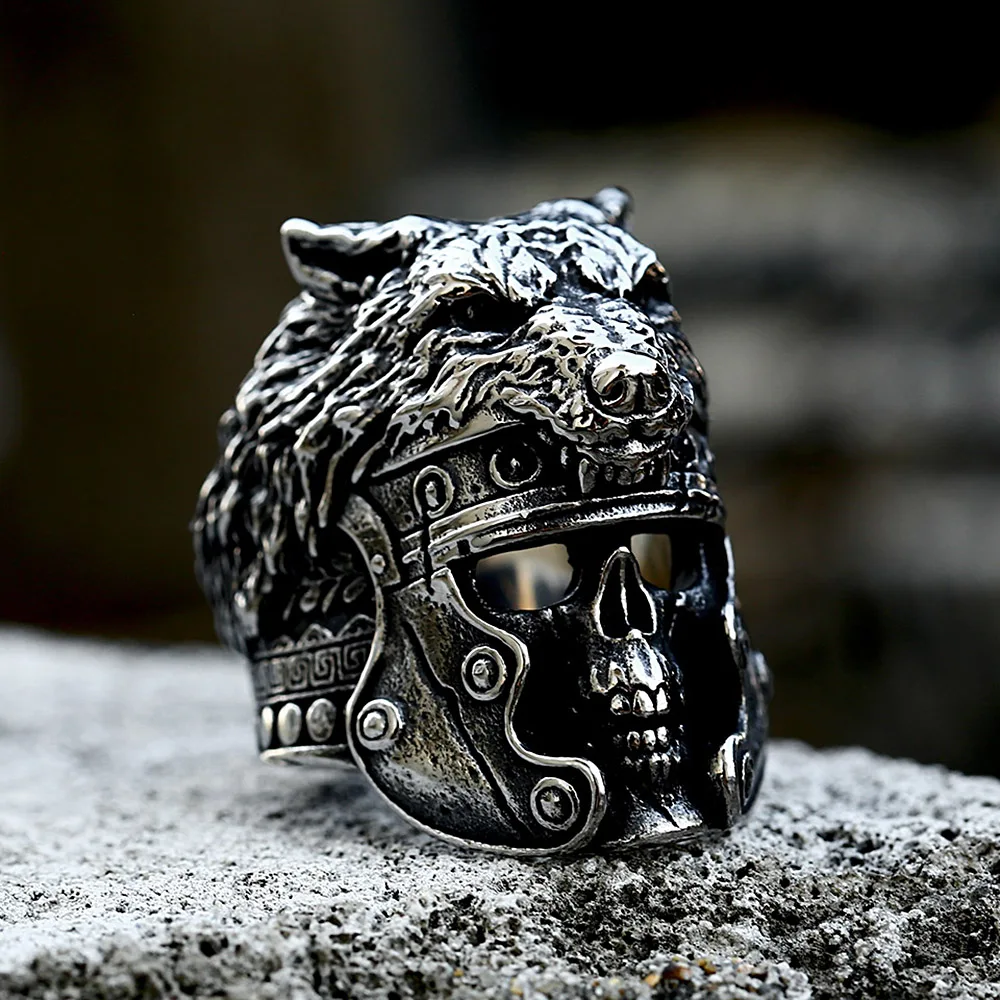 Vintage Domineering Viking Wolf Head Ring For Men Boys Punk Hip Hop 316L Stainless Steel Skull Rings Fashion Amulet Jewelry Gift