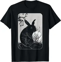 Gothic Moon and Rabbit Lover Bunny Black T-Shirt for Men Women Vintage T Shirt Casual COTTON Daily Four Seasons Tees