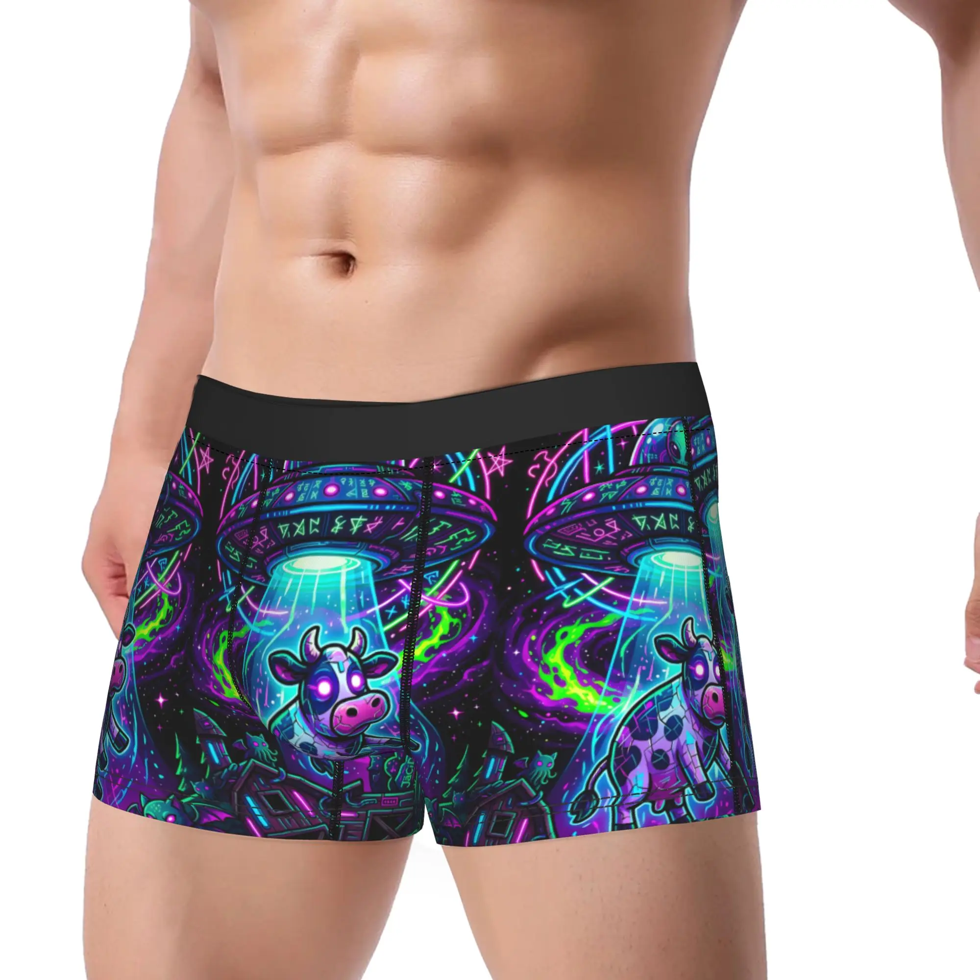 Retro Fun Alien Cow Print Underwear  Men Shorts Briefs Elastic Boxer Shorts High Quality Customs Plus Size Underpants