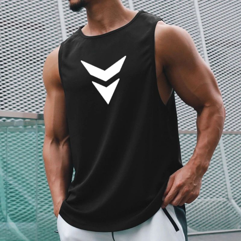 2024 Summer Fitness Running Quick-drying Printed Sleeveless Crew Neck Vest Men's Muscle Undershirt Gym Workout Vest