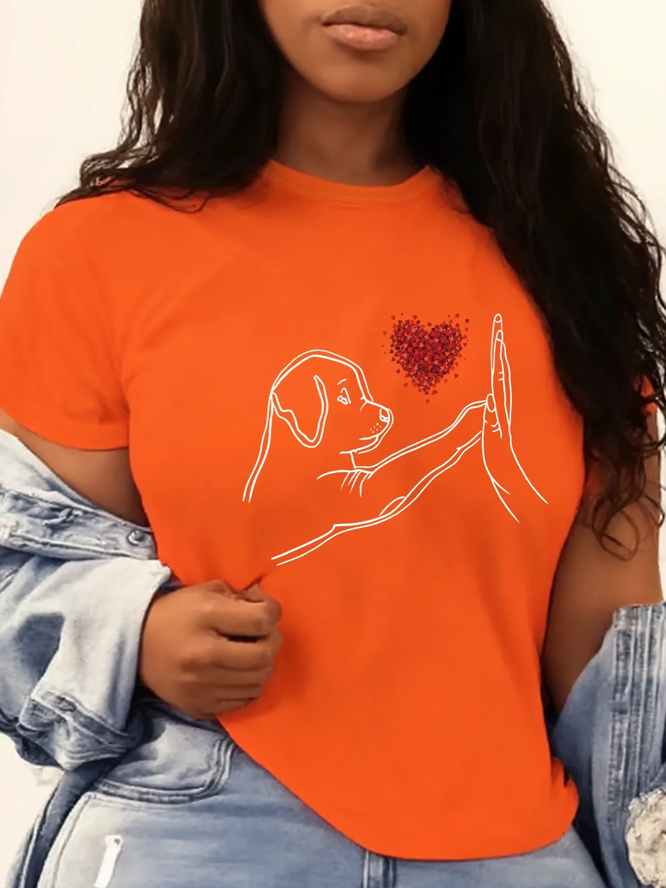 Plus Size Women's Summer Casual Short Sleeve Round Neck Top T-Shirt Printing Graphic Puppy Heart Palm Plus Size Fashion T-Shirt