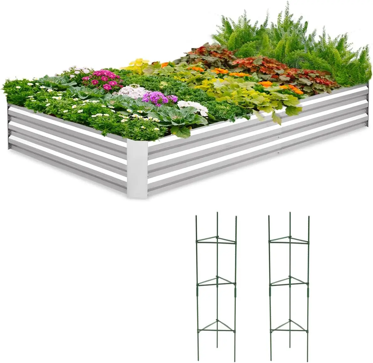 

Galvanized Raised Garden Bed 8x4x1 Ft Metal Planter Box for Vegetables Outdoor, Bottomless for Backyard, 2 Tomato Cages Included