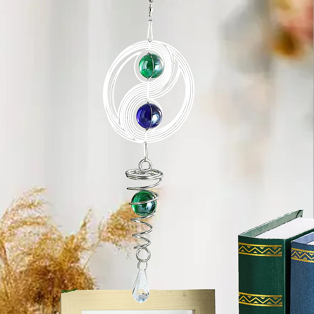 Kinetic Yin Yang Wind Spinner Stabilizer Yard Garden Hanging Whirligig 3D Feng Shui Wind Chimes Catcher Gazing Ball Spiral Tail