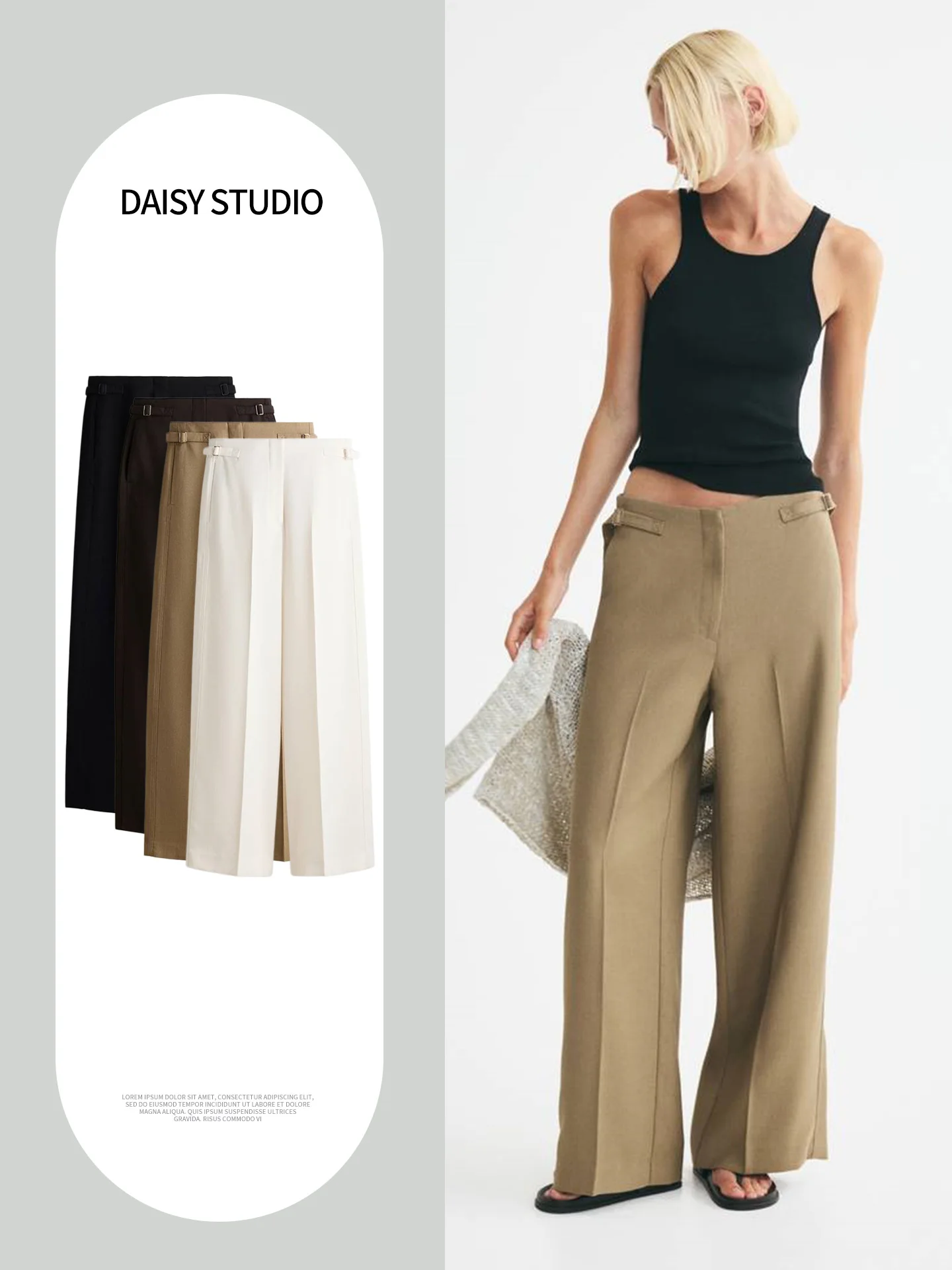 High Waist Wide Leg Pants Autumn New Style Commuter Style Invisible Hook Zipper Long Length Women's Casual Pants Polyester Fiber