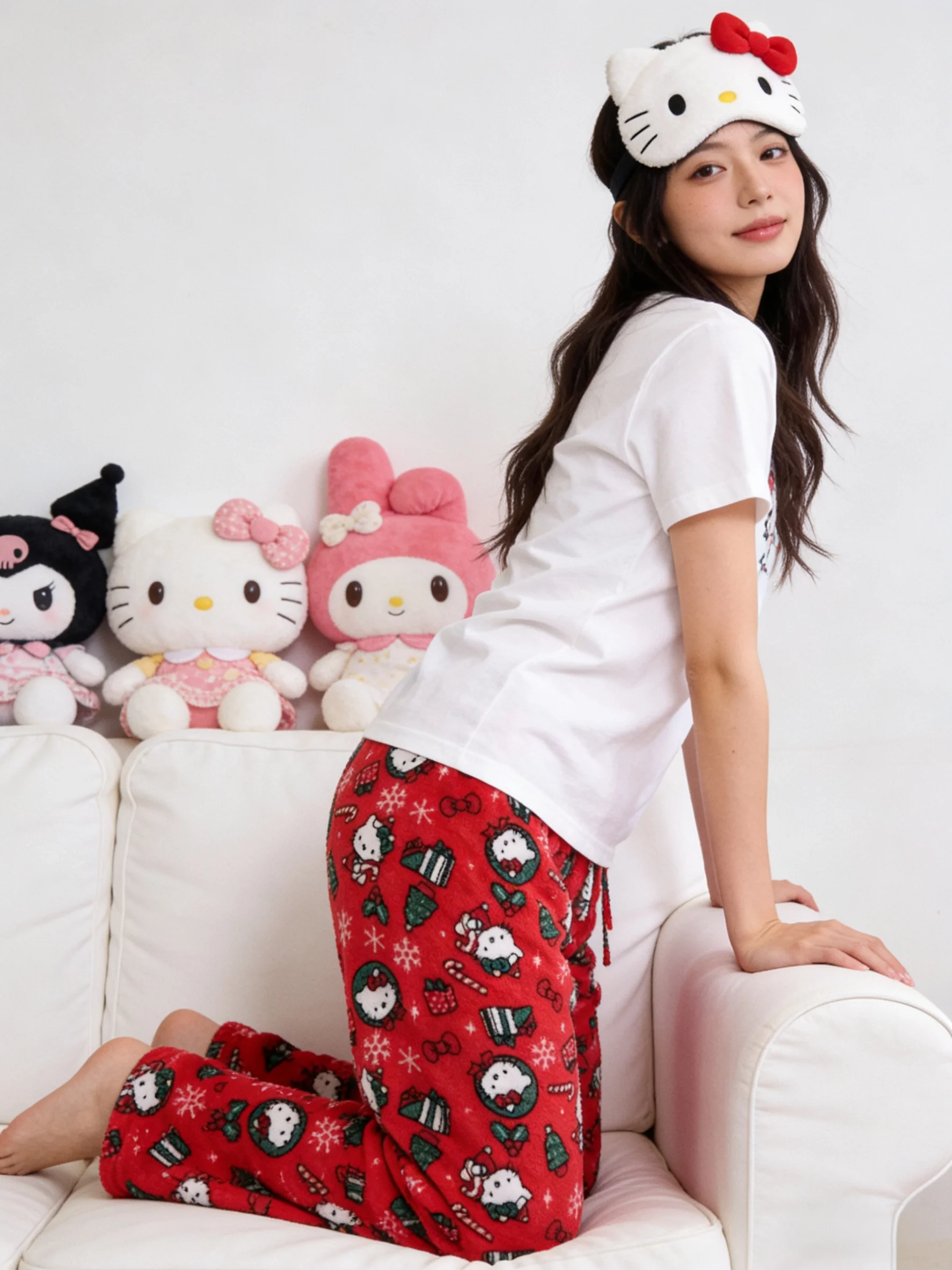 Hello Kitty Christmas Collection: Flannel Sleep Pants, Red Warm Lounge Pants for Couples, Party Outfits! Perfect Holiday Gifts! view 5