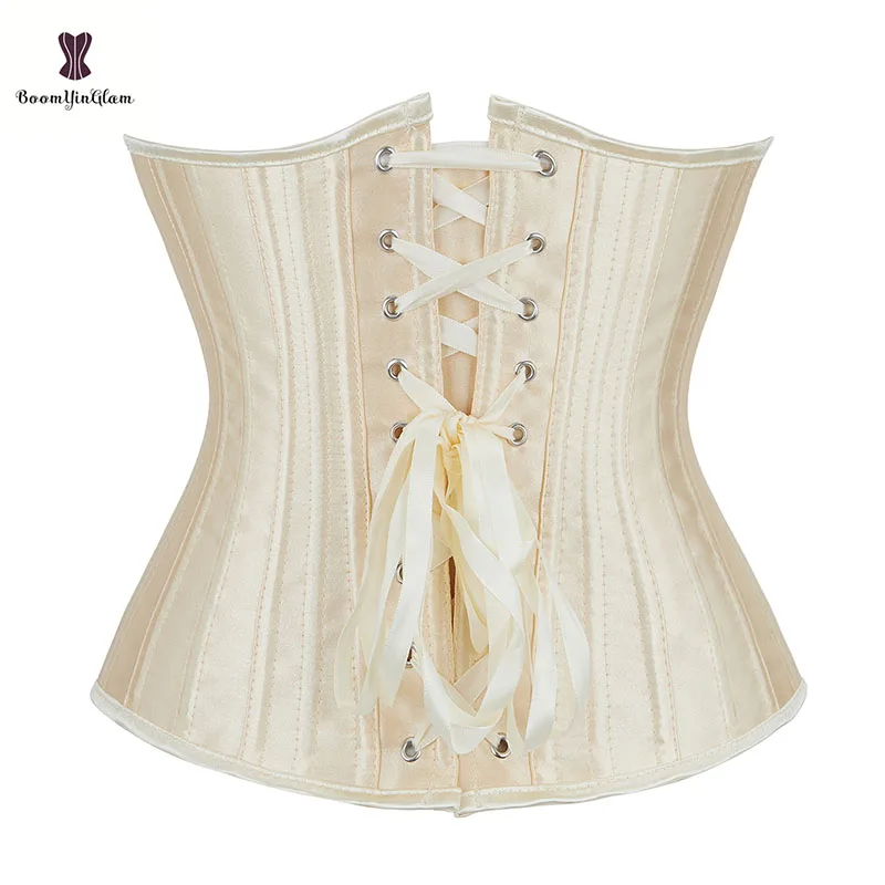 Solid Black Champagne-Colored Corset 26 Steel Boned underbust Corselet Women Cupless Chest Binder Bustier