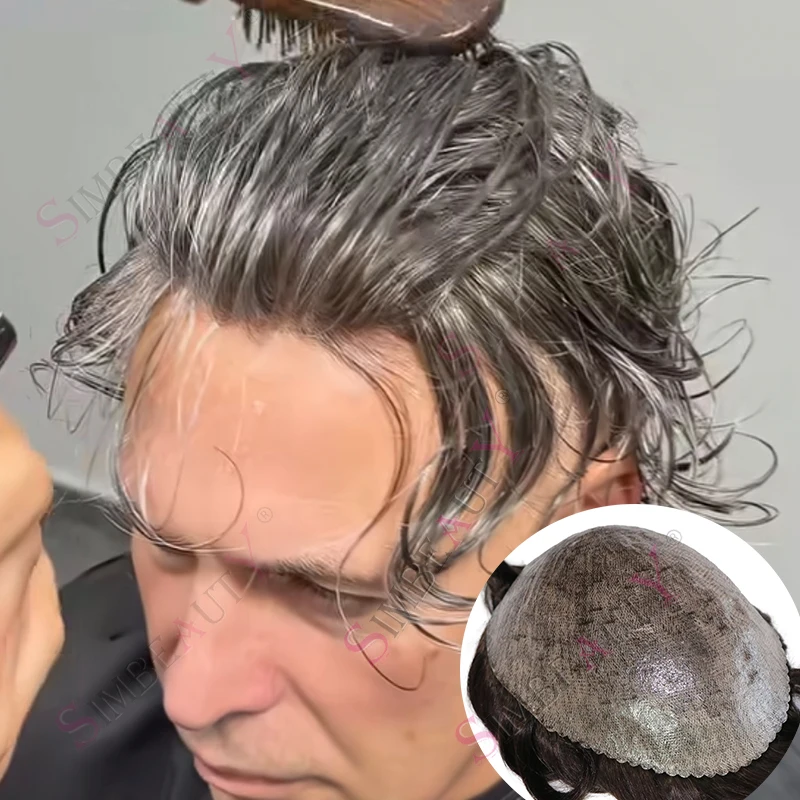 

30 мм волна темно-коричневый черный мужской парик серый мужчина 1B30 1b80 парик из 100% человеческих волос супер тонкая кожа 0,1 мм ПУ дешевый капиллярный протез