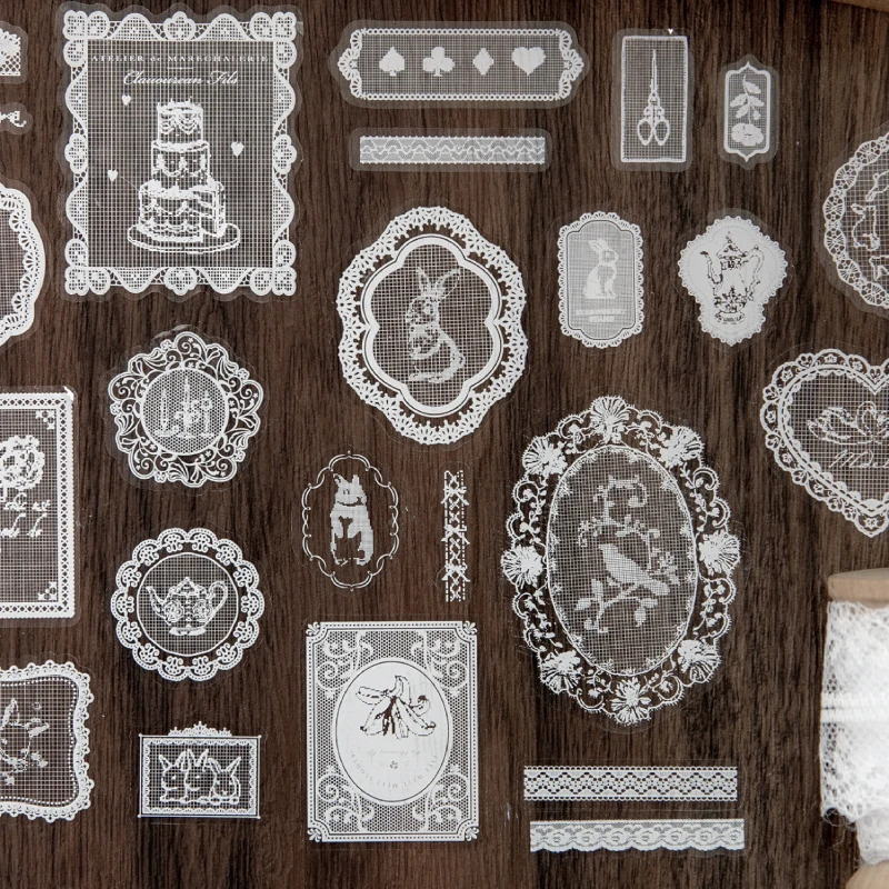 Aesthetic Black Reticular Lace Stickers for Cellphone & Notebook Decoration PET Material Stationery Craft Supplies