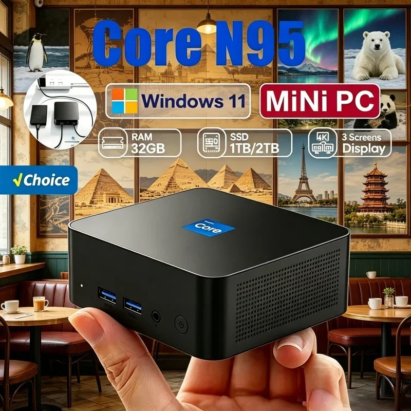 

2026 Opulent Sleekened MINI PC Windows 11 Pro Core N95 16GB RAM 1TB SSD WIFI 6 BT5.2 4K HD Polished Amusive Gaming Home Learning
