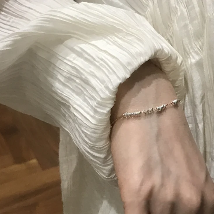 AETEEY Handmade S925 Sterling Silver Irregular Broken Silver Bracelet 14K Gold Filled Thin Women Hand Jewelry