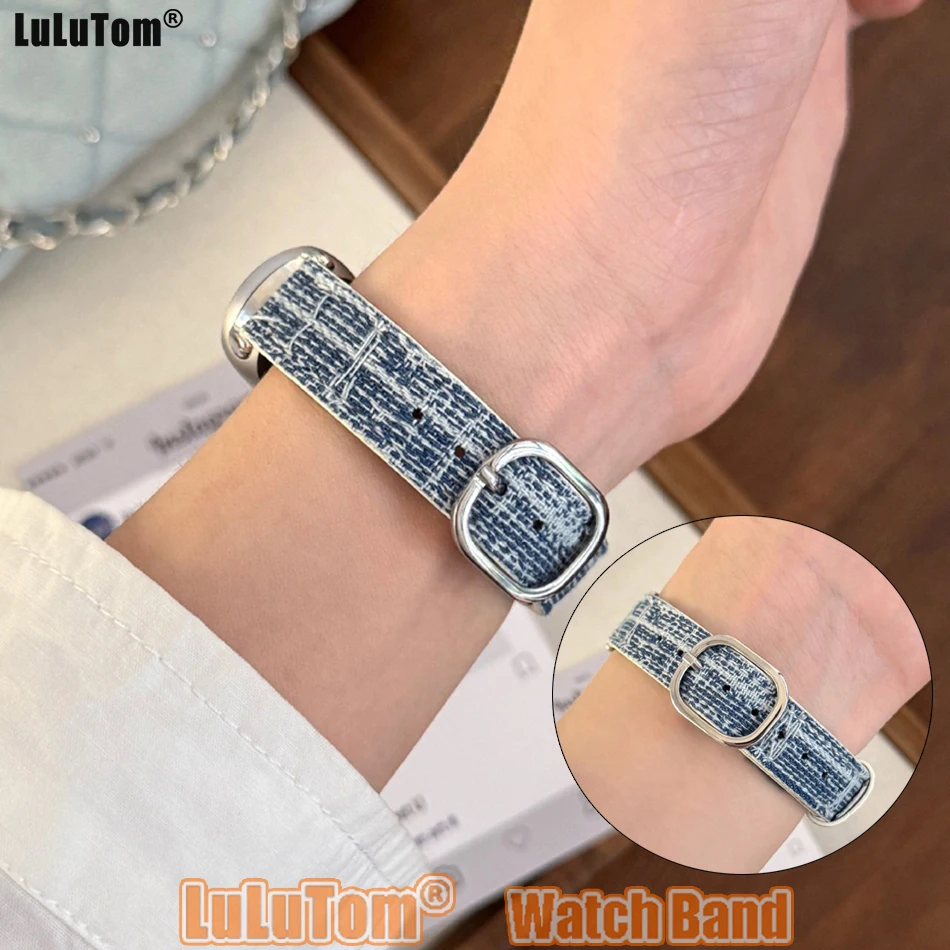 

Strap For Xiaomi Mi Band 10 9 8 Pro Vintage Demin Leather Slim Watch Band For Miband 8Pro 9 Pro Square Buckle Bracelet Wristband