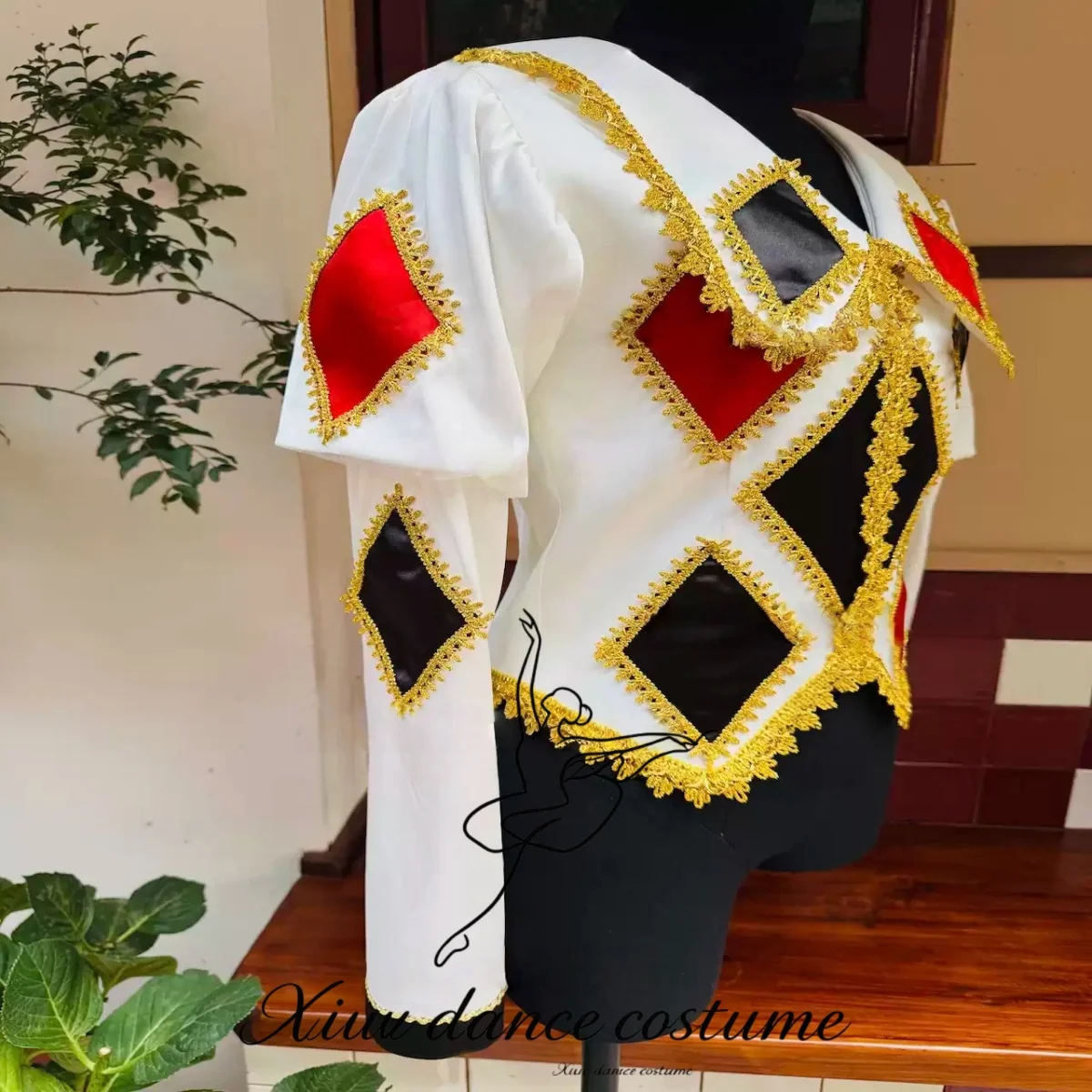 White Million Joker Black Red Diamond Geometric Long Sleeve Male Variations Ballet Performance Costume Customization