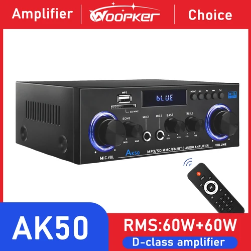 Imagen 1 del producto Woopker AK50 amplificador de Audio HIFI MAX 840W RMS 60W * 2 canales 2,0 Bluetooth 5,3 sonido envolvente amplificador Clase D adecuado para el hogar