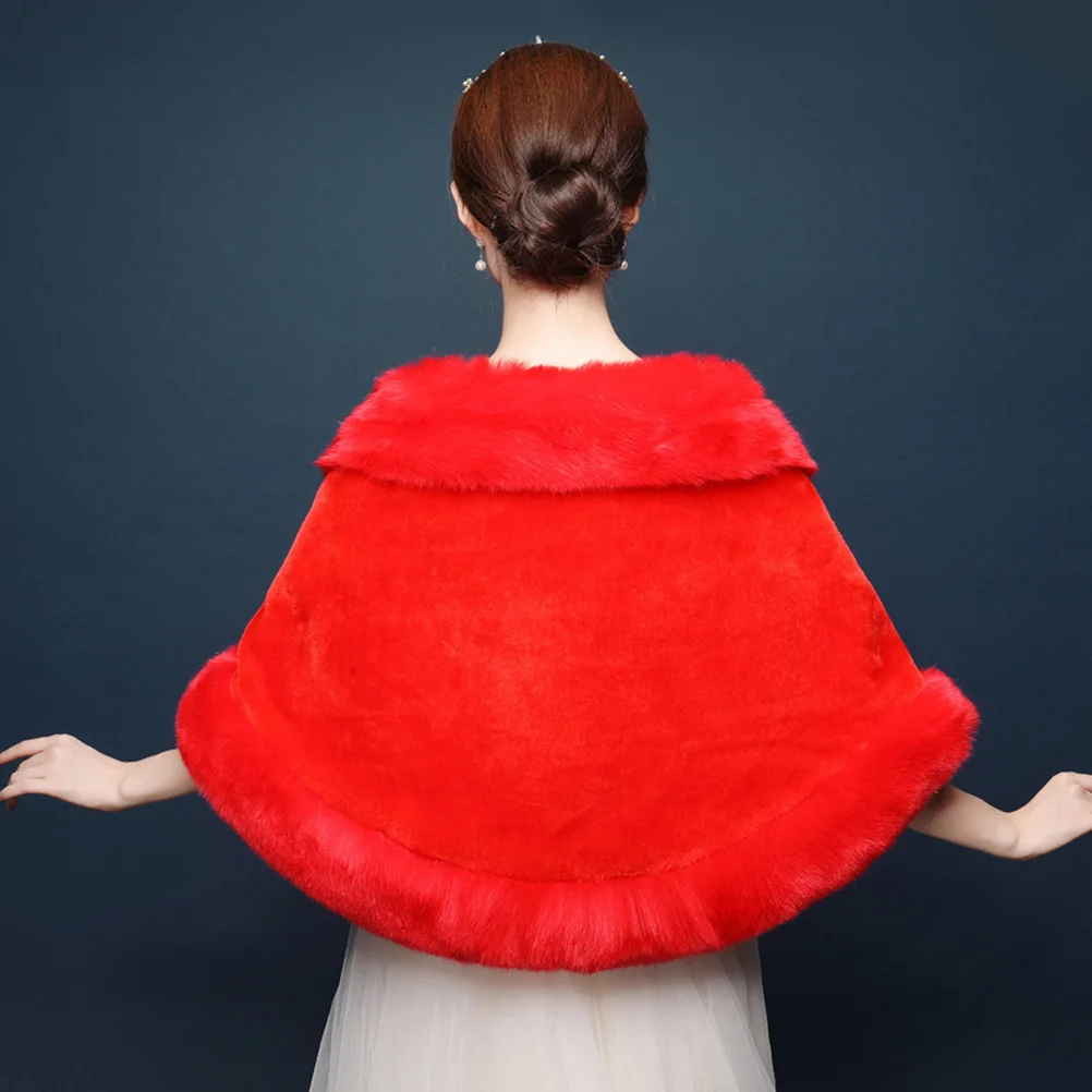شال زفاف كابا شتوي دافئ للنساء لحفلات الزفاف فستان أنيق إكسسوار كتف عصري باللون الأحمر