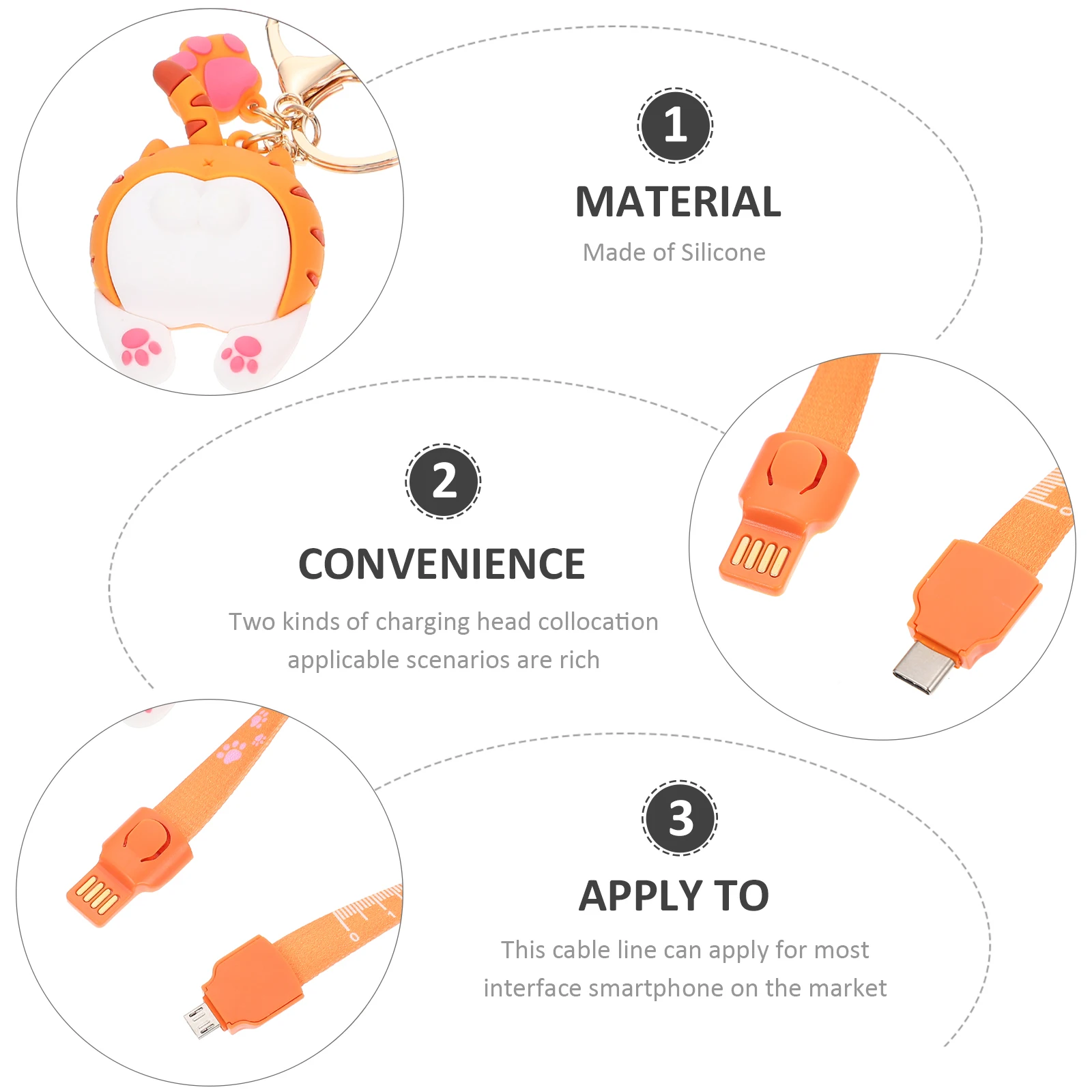 

2pcs Portable Phone Charging Cables Keychain Data Cord With Pendant Compatible For Mobiles Tablets Creative Decoration Cord For