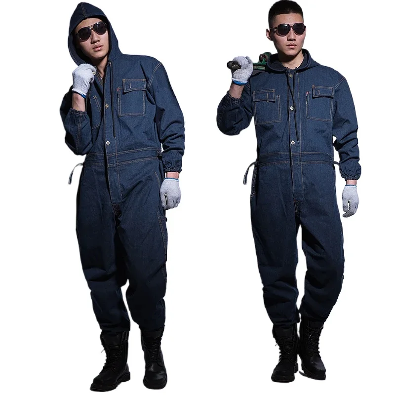 Jumpsuit Denim Cotton Thickening Suits Winter Men and Women Welding Overalls Auto Repair Coverallls Welder Suit Oficina Mecanica