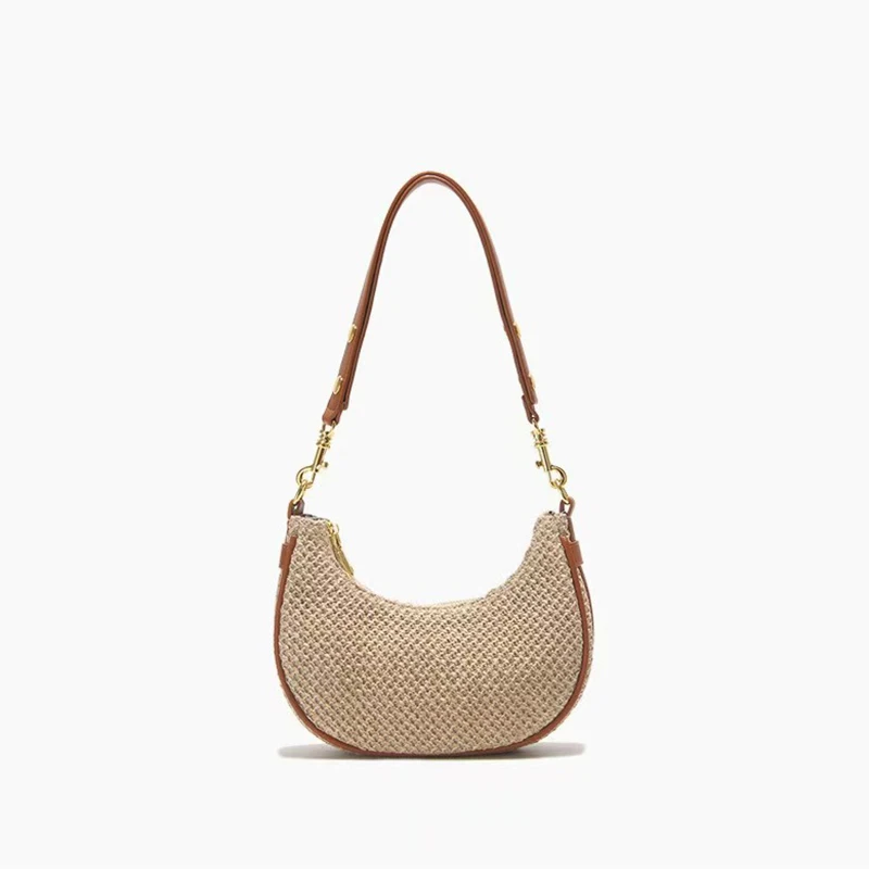 

2025 Summer New Women's Fashion Grass Woven Moon Bag Versatile Single Shoulder Underarm Bag Crossbody Bag