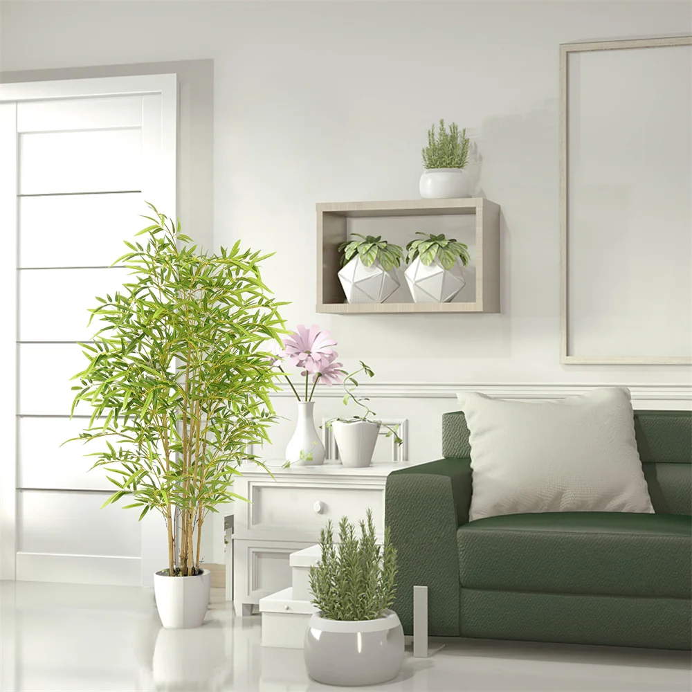 48in/60/in/71in Artificial Bamboo Tree with Real Trunk and Lifelike Leaves, Faux Bamboo Plants for Home Decor Indoor