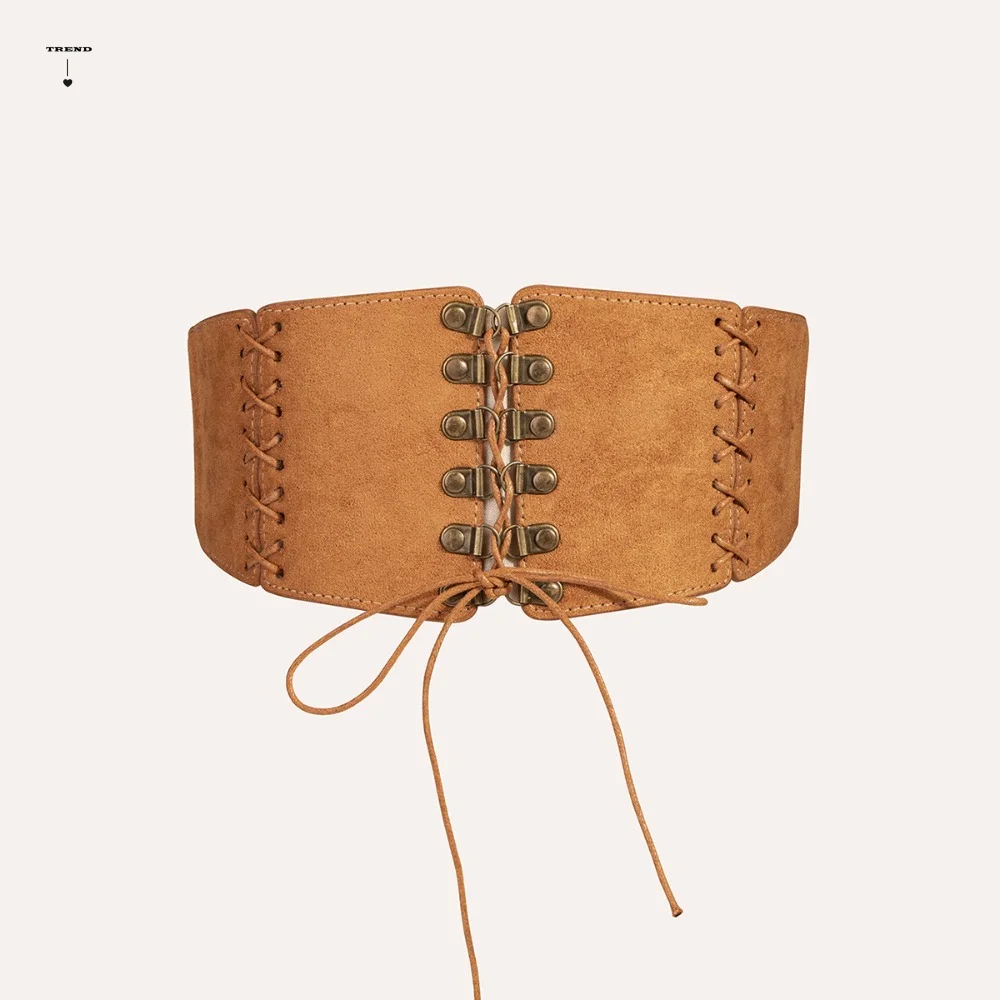 

Elegant Adjustable Elastic Cummerbunds PU Leather Solid Color Suede Wide Belt Slimming Waistband Waist Corset Girl
