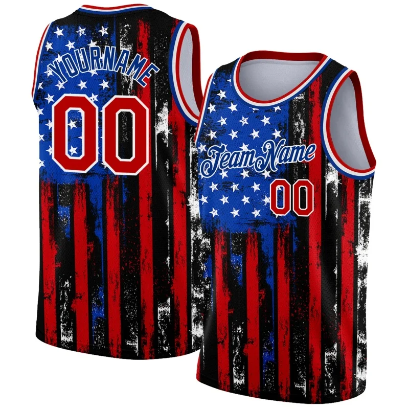 America Basketball Jerseys Pattern Tank Tops For Men Customized Name Numbers 3D Printed Tees Summer Loose Sport O-Neck Vest Tops