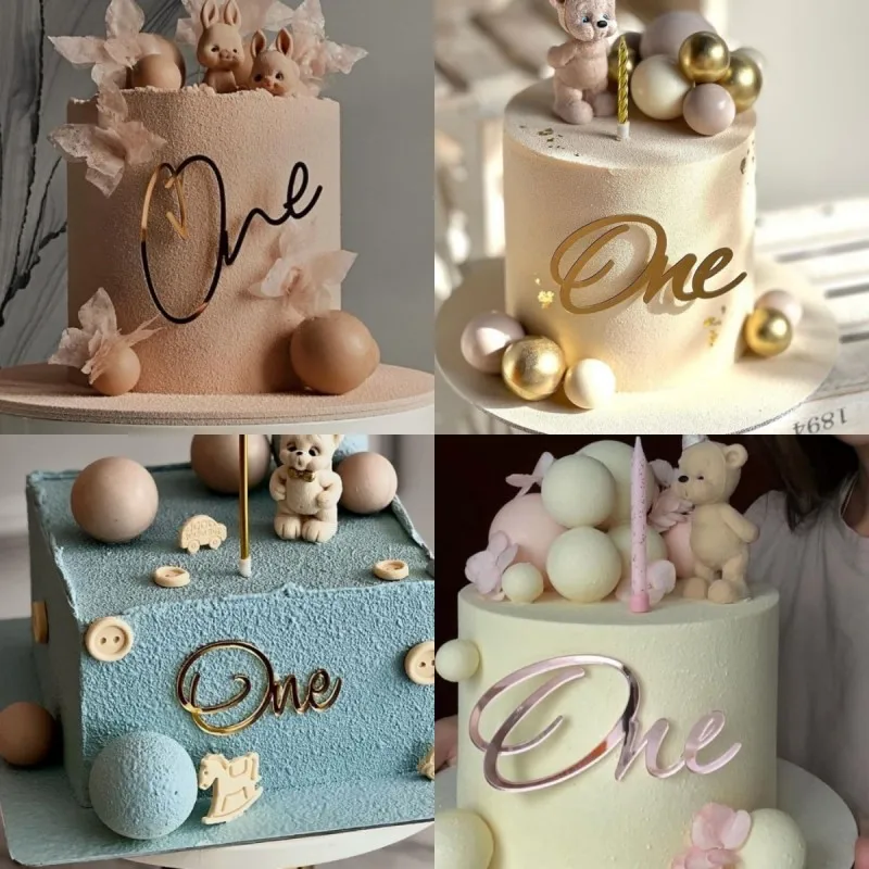 Hochwertige Acryl-Kuchendekoration für Jungen und Mädchen, Baby-Erstgeburtstag, goldener Kuchenaufsatz für Kindergeburtstagsfeiern – Detail 3