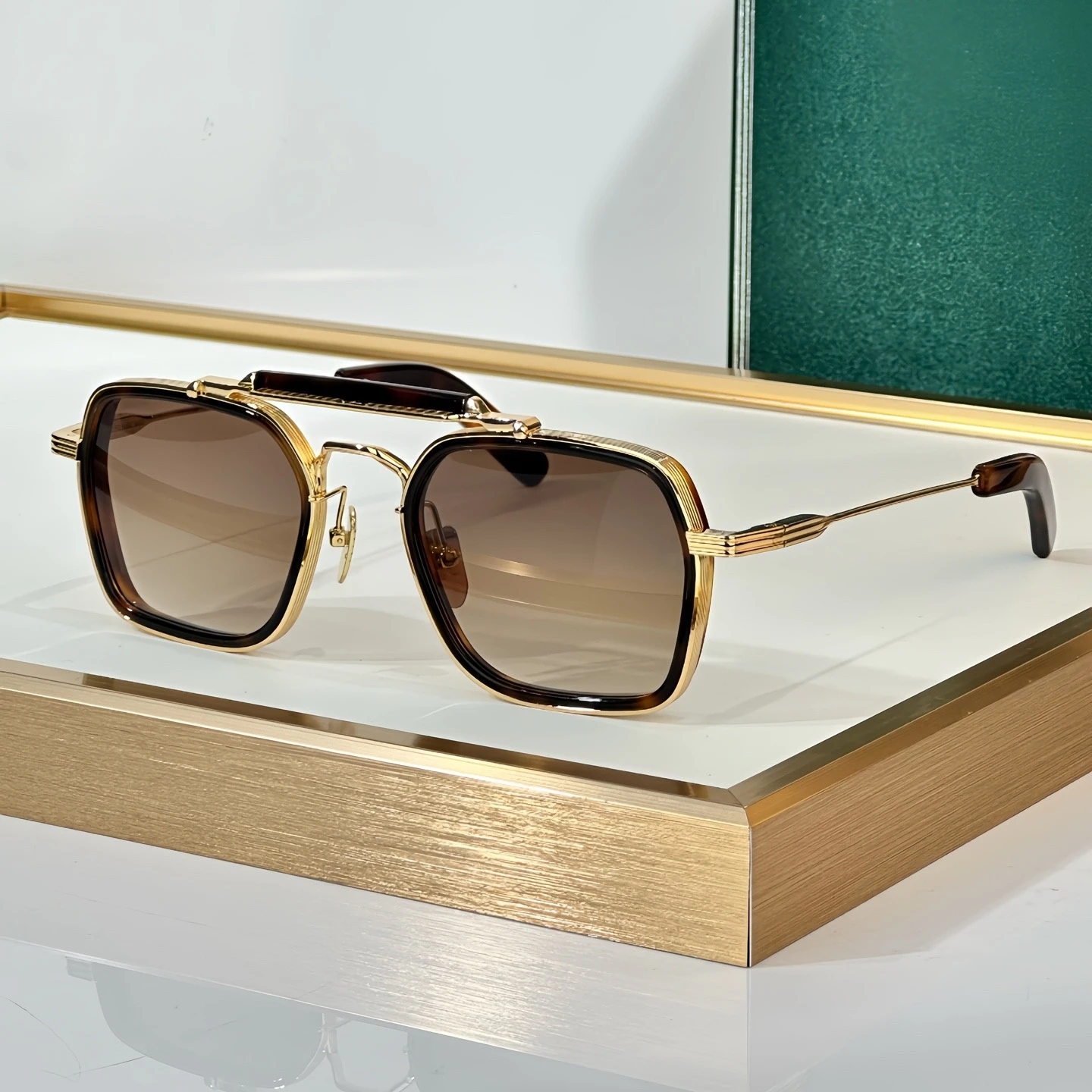 KILPATRICK Sunglasses Man Woman,Premium Metal Acetate Shades,Gold Square Frame,Grey Gradient UV400 Lens