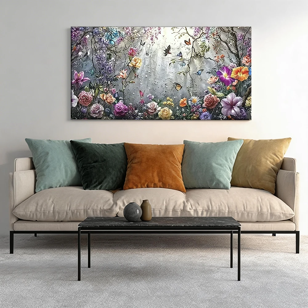 

1pcwooden frame canvas decorative painting Floral tapestry, butterflies, garden decor.Corridor, Living Room Decoration
