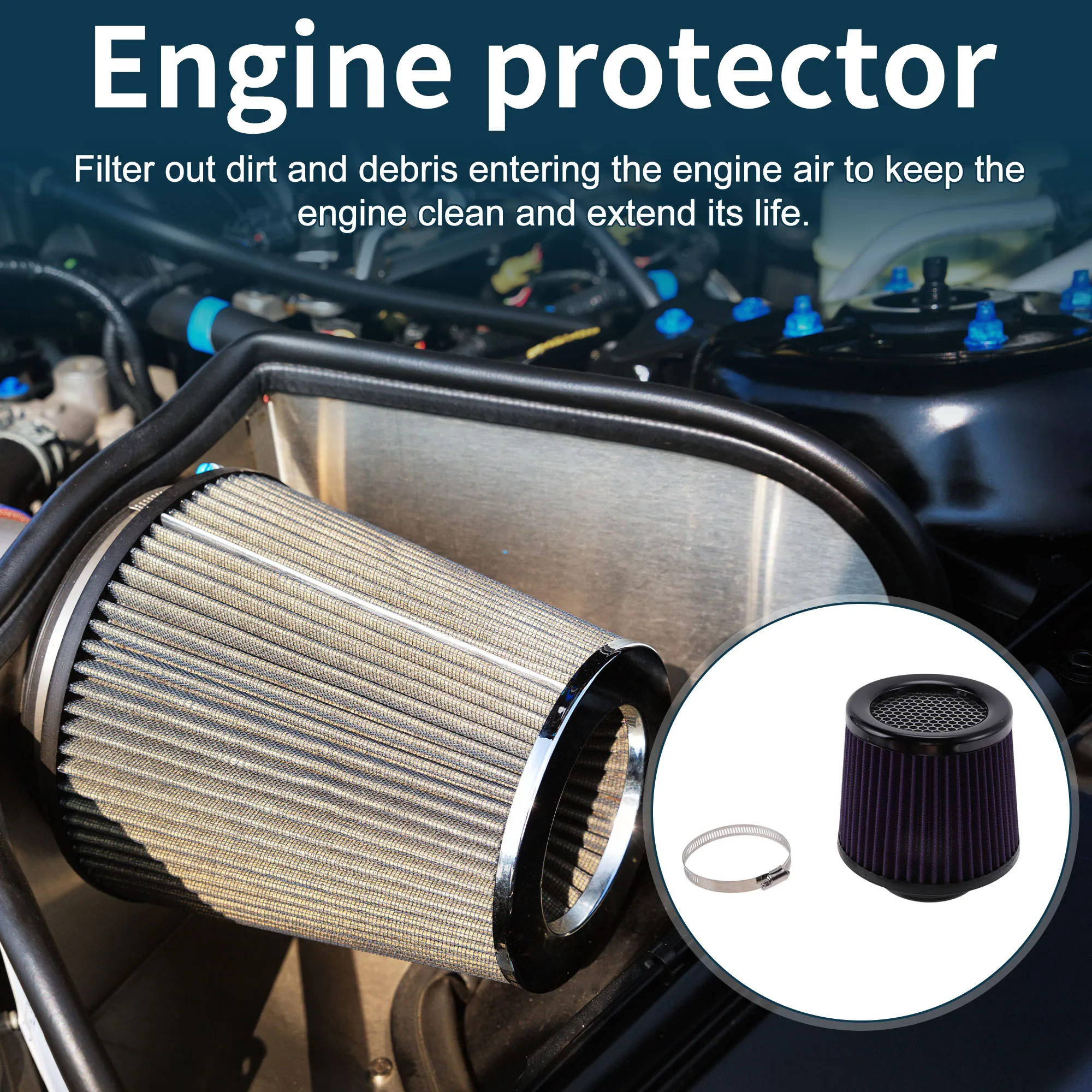 UXCELL Engine Air Filter Flow Unlabeled Mushroom Heads Clamp-On Cold Air Intake Filter Closed-Top Cool Air Filter Cleaner