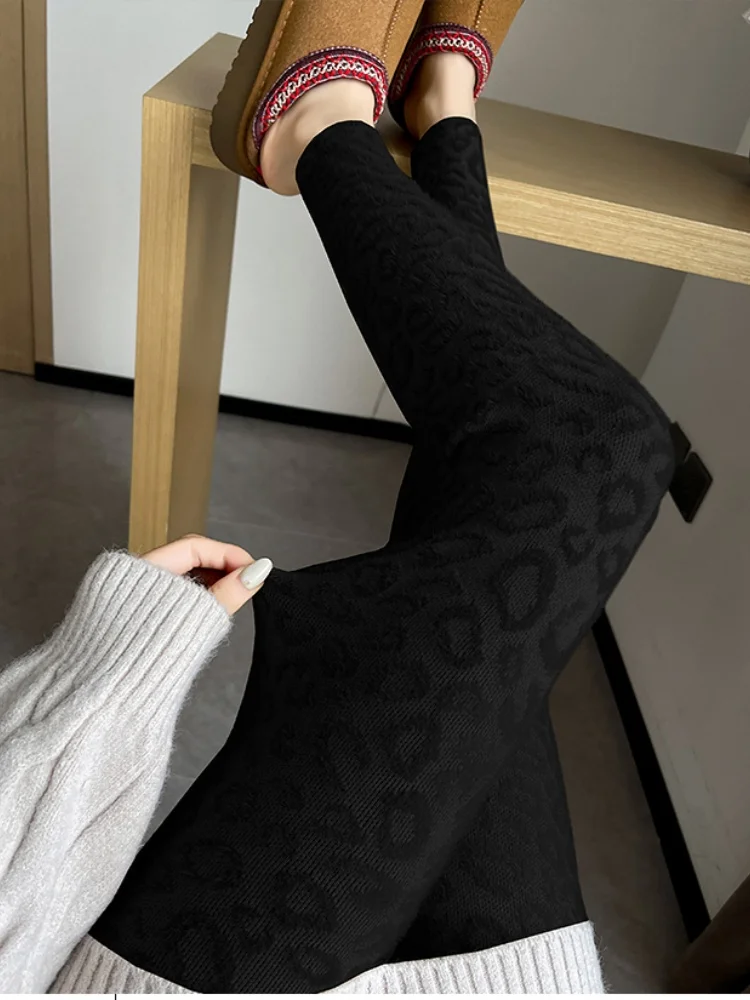 SMTHMA الشتاء سميكة ليوبارد طباعة المنك الصوف طماق للنساء الدفء عالية الخصر مطاطا التخسيس بنطال ذو قصة أرجل صغيرة