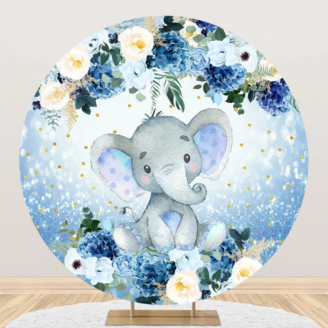 Round Elephant Baby Shower Birthday Photography Backdrops Baptism Party Photo Photographic Circle Background Photo Studio Props