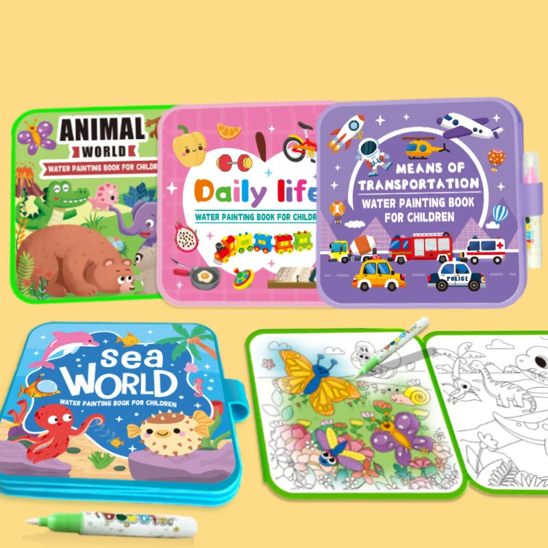 Libro para colorear con agua Montessori, pintura al agua reutilizable, añade agua para revelar colores vibrantes