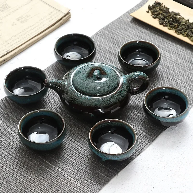 Kiln Turned Ice Cracked Fish Cup Kung Fu Ceramics 1 Teapot 6 Teacups