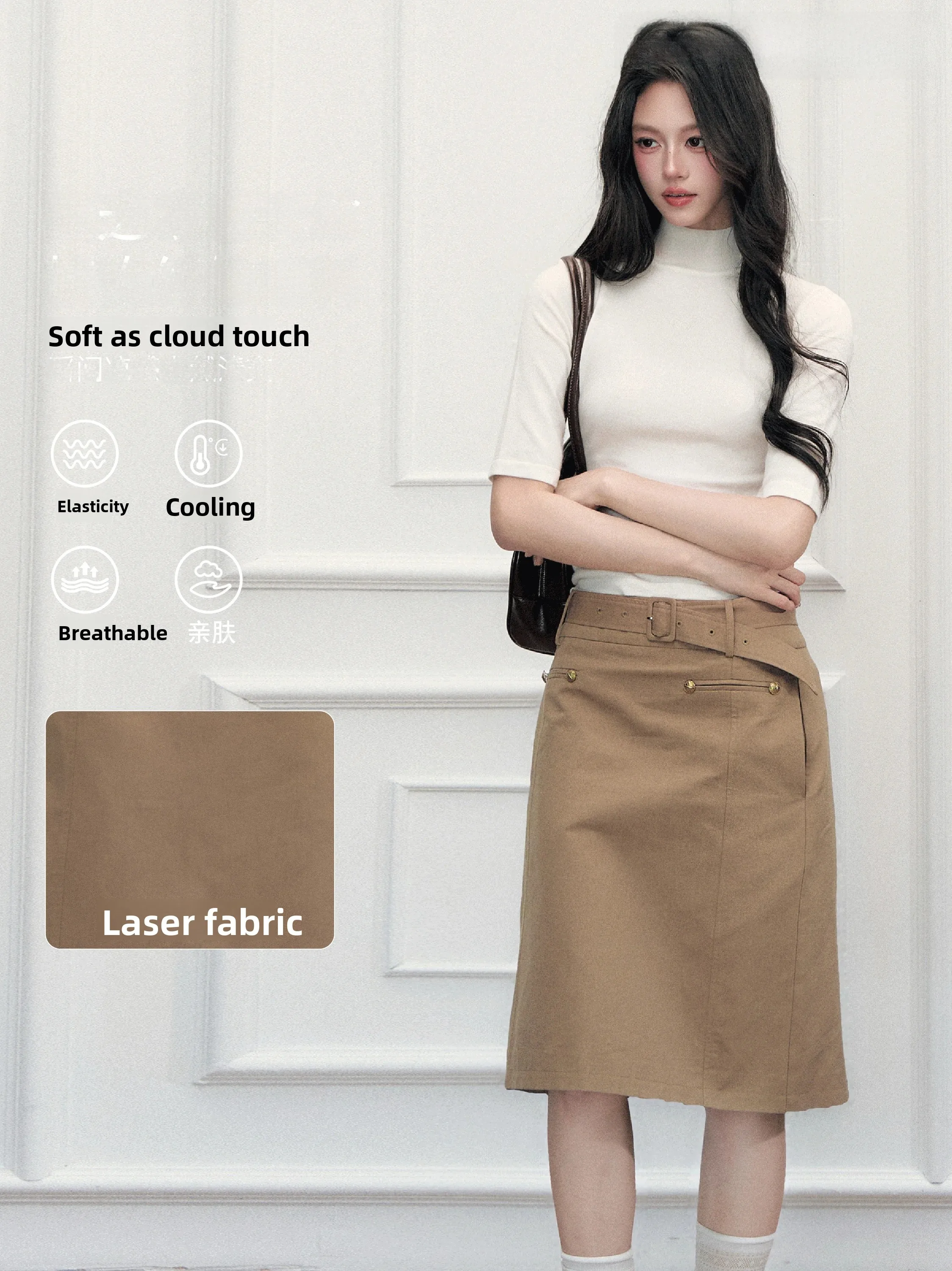 High Waist A-Line Skirt with Pockets Versatile Workwear Style Semi-Formal Midi Skirt for Autumn Season Ladies Fashion