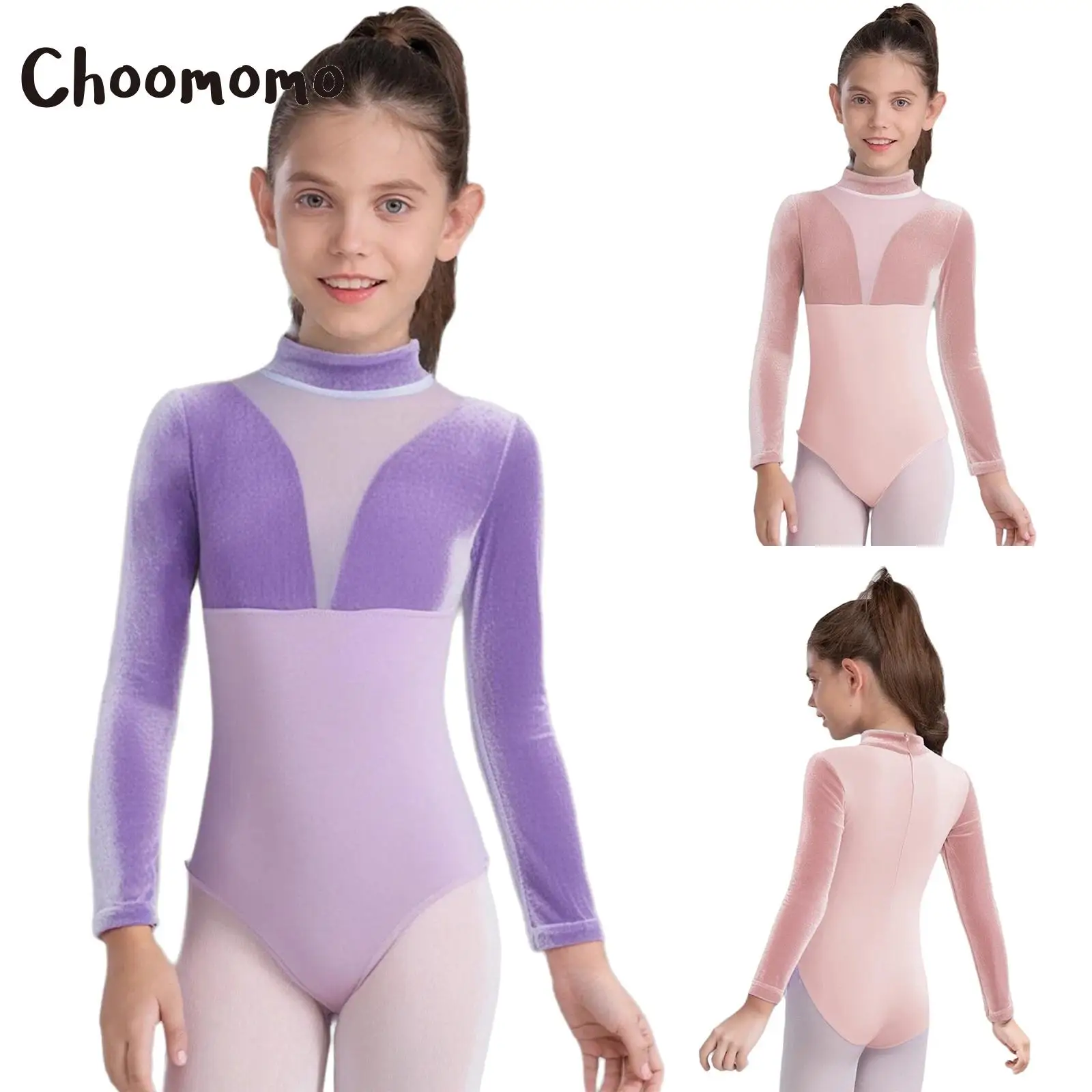 أطفال بنات طويلة الأكمام الباليه ثياب المخملية شبكة المرقعة القطن الدافئة الجمباز الرقص ارتداءها تجريب التدريب راقصة #1