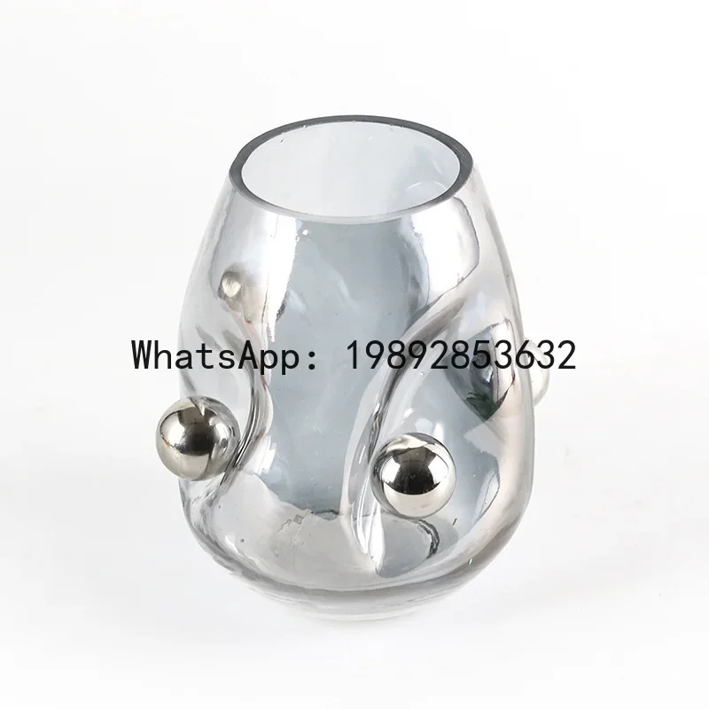 

x17Glass Vase Geometric Silver Sphere Concave-convex Abstract Vase Hydroponics Terrarium Home Decoration Accessories Flower Pot