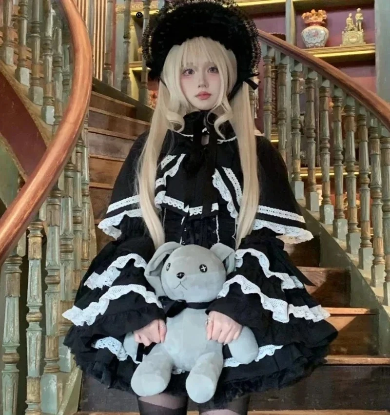 رائع مضيئة كم لوليتا كيب صغير قميص وتنورة دعوى فتاة المرأة الحلو قصيرة الأكمام القوس قميص عالية الخصر كعكة تنورة مجموعة