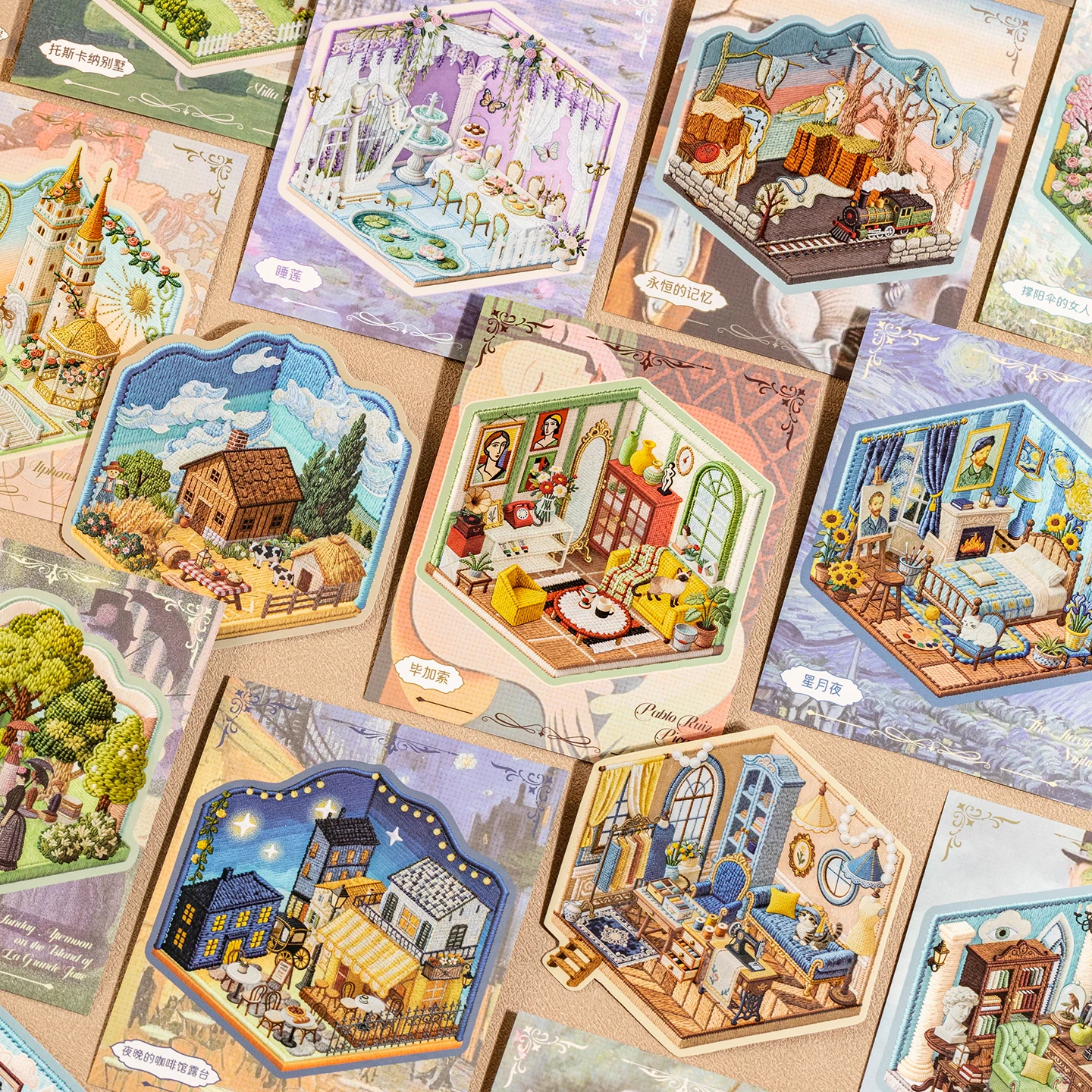 3D Faux Embroidery Landscape Mini Diorama Stickers, Relaxing Journal Decor Stickers, Fun Time-Killing Craft Supplies
