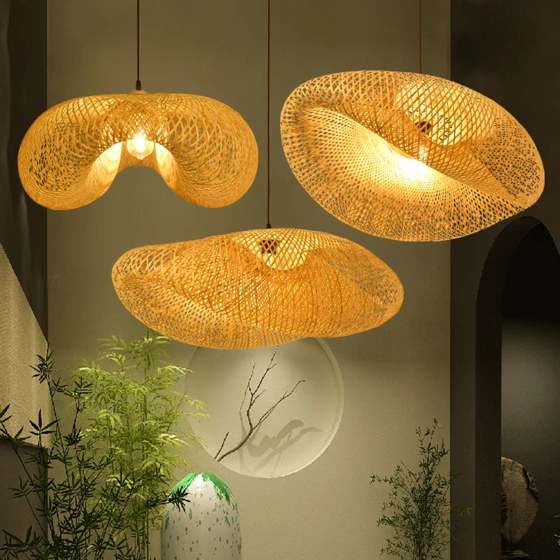 Nordic Lamps Bamboo Weaving Chandelier Hand-woven Personality Wave Hat Creative Japanese Design Restaurant Hotel Pendant Light