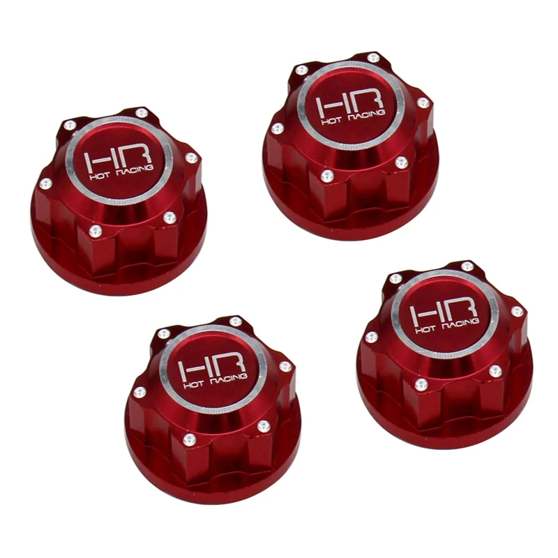 Hot Racing Red 6061-T6 Alum Closed-End Serrated Dirt Shield Wheel Nuts 24mm 12mm 4pc 1/5 Arrma Kraton 8S Replace ARA310929