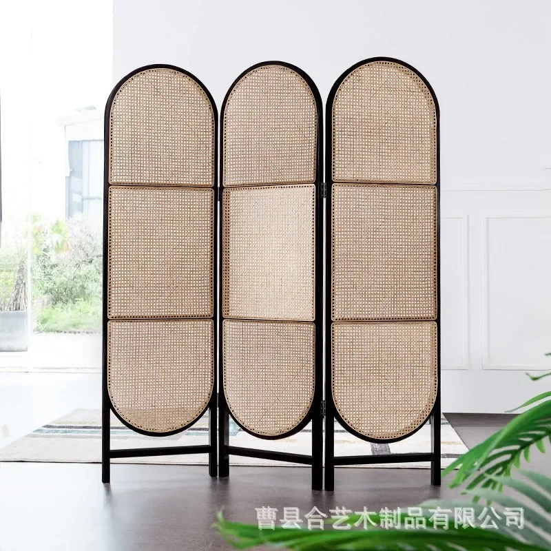 Manufacturers supply living room office rattan art screen rattan folding screen mobile screen folding decoration partition entra