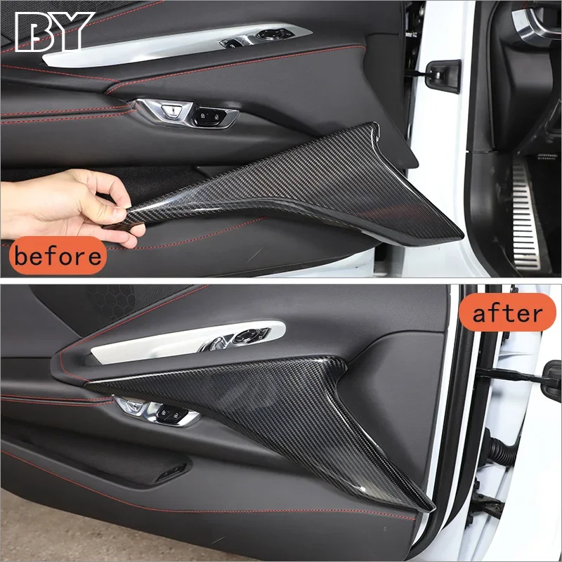For Chevrolet Corvette C8 Stringray Z51 Z06 2020-2022 Car Interior Door Panel Decorative Stickers Real Carbon Fiber Accessories