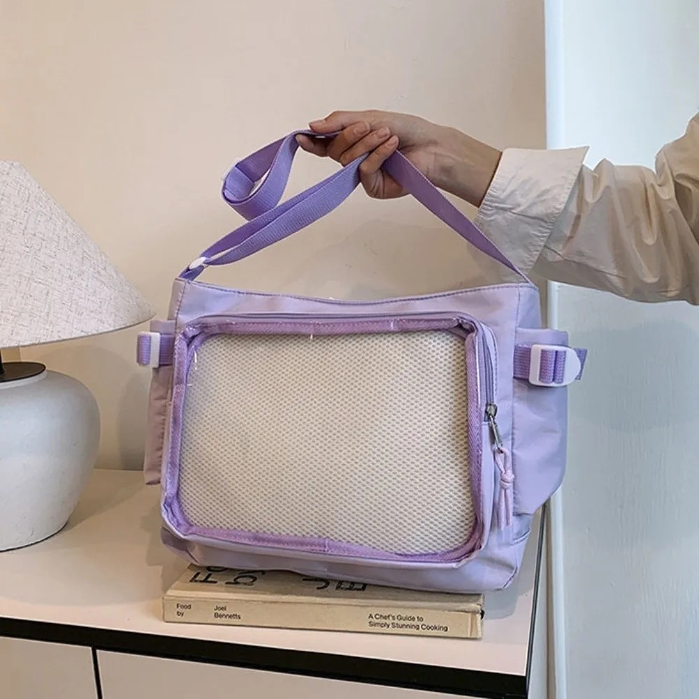 Casual Clear Transparent Pocket Itabag PVC Cross Body Badge Display Shoulder Bag Nylon College Style Crossbody Bag Girl