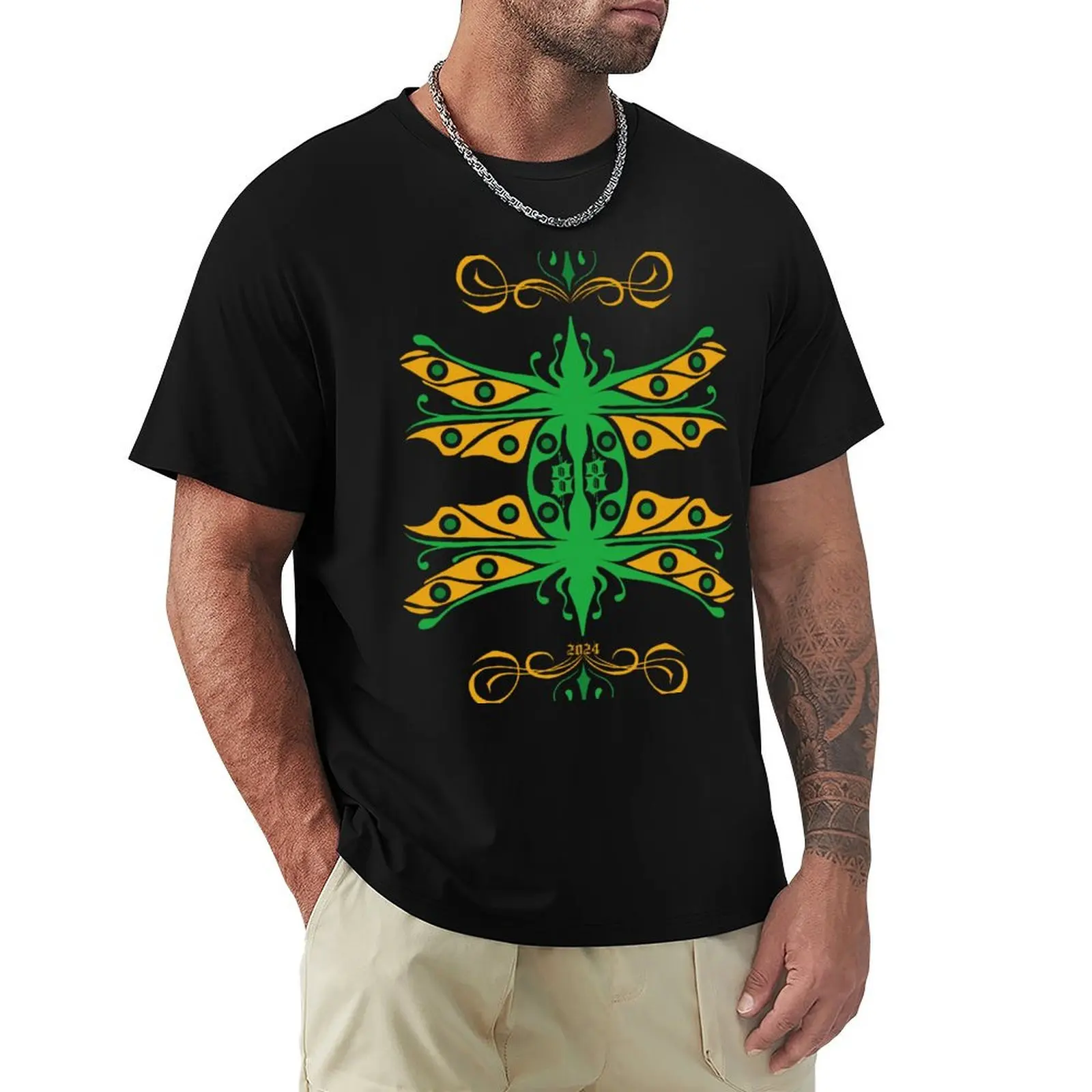 Dragonfly mating,green and yellow T-Shirt Heavy Duty Casual Work Tee