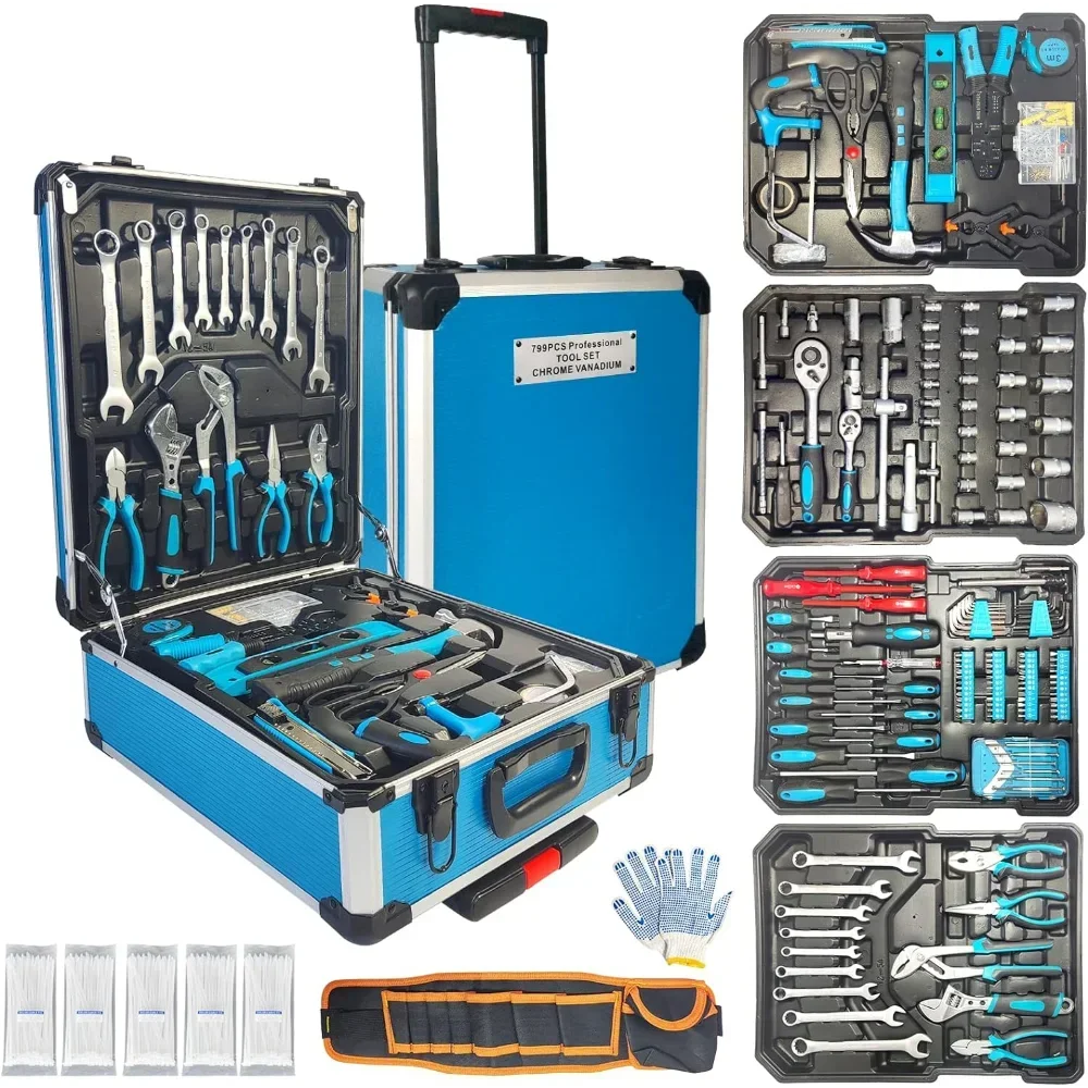 %a Tool Sets for Men,  Box with Tools, Tool Kit with Rolling  Box, Complete Tool Box Set,Household  Set