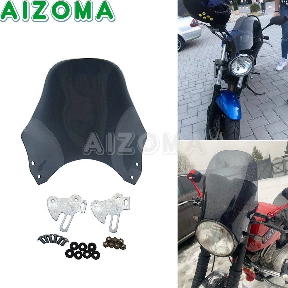 Motorcycle Round Headlight Fairing Windshield Windscreen For Honda CB400 SF CB600 250 750 900 1000 Smoke Kawasaki Yamaha Suzuki