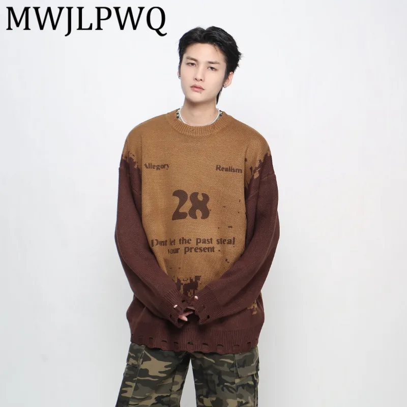 

MWJLPWQ Американский уличный свитер с принтом тай-дай, мужской свитер с круглым вырезом и градиентным дизайном, осенне-зимний трикотаж для пар, ленивый трикотаж 21182