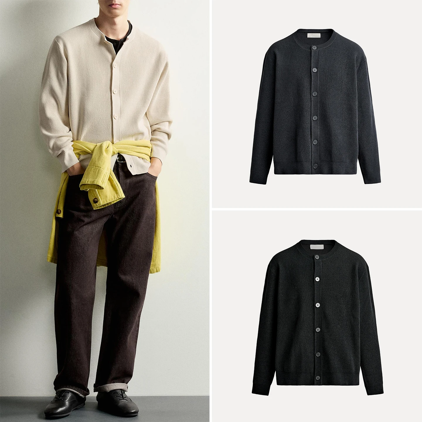Men's Fashionable Personality Loose Long Sleeve round Neck Open Cardigan Autumn New Arrival ZADATA Standard Fit Jacket